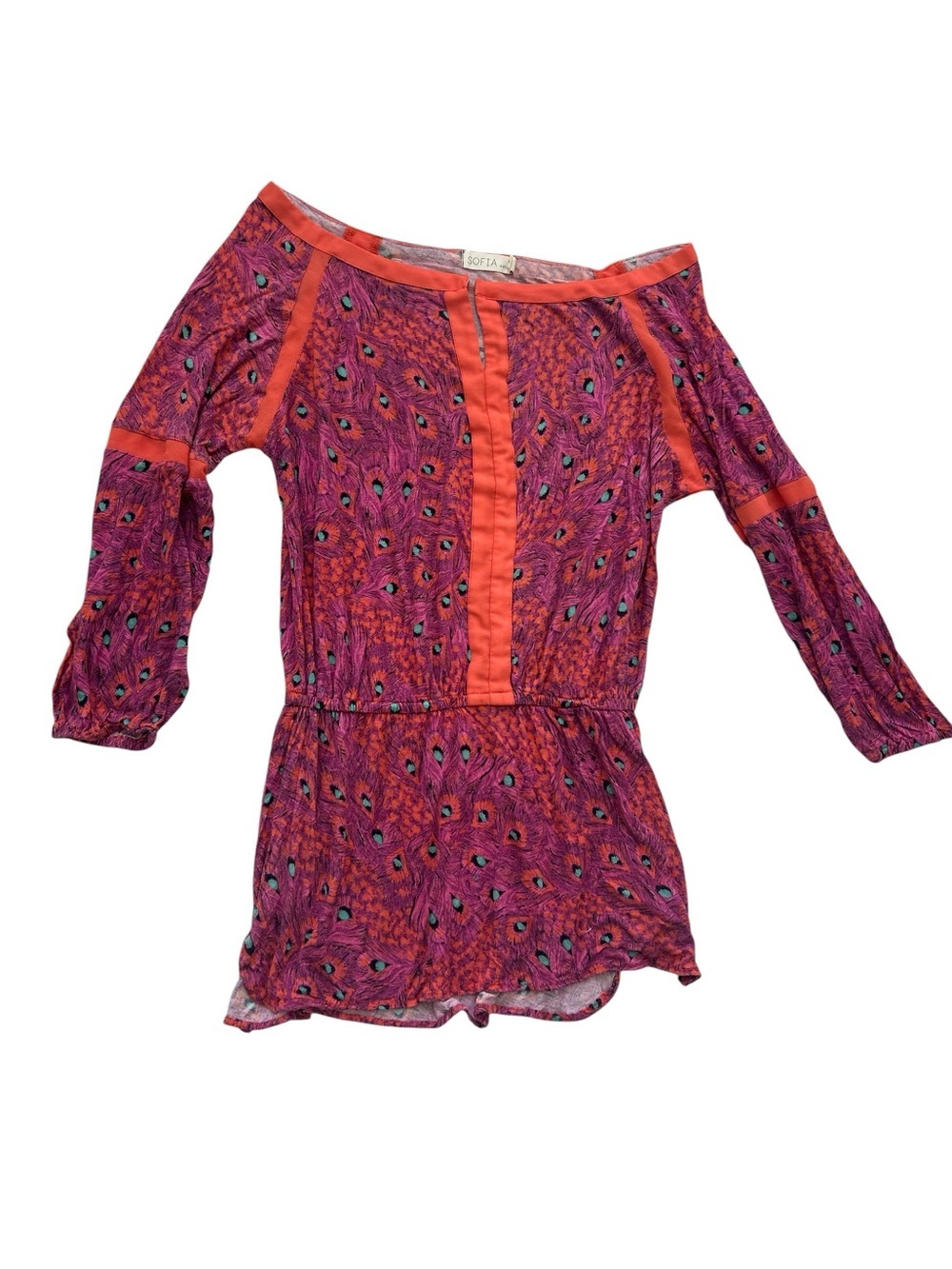SOFIA by ViX Pink Peacock-Print Swim Coverup size M - Picture 2 of 6